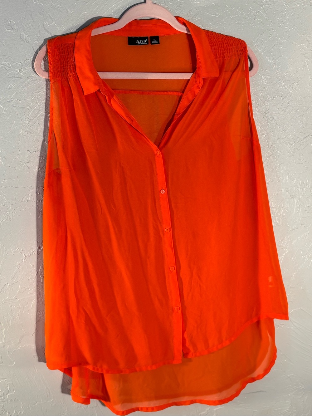 a.n.a Bright Orange Sleeveless Button-Front Shirt